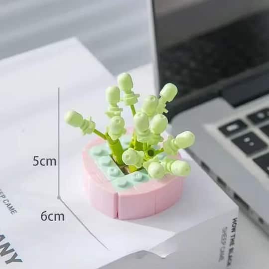 Wizardi Thin Snow Evergreen Building Brick Mini Potted Plants Set